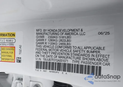 2025 Acura Tlx Type S из США, поврежденный, VIN 19UUB7F01SA001071